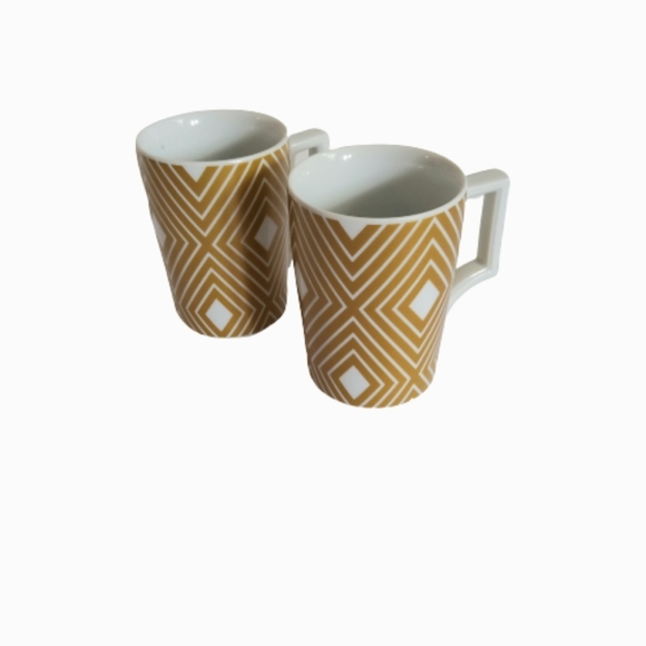 Pair Of Starbucks Coffee Tea Mugs, White And Gokd, Geometruc Pattern - Picture 2 of 9